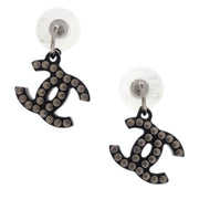 Chanel Piercing Dangle Earrings Silver Black 05P 154375