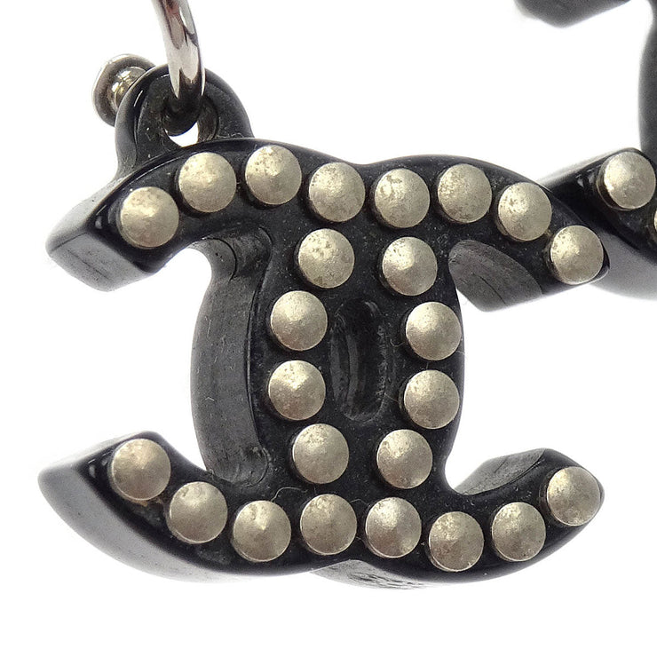 Chanel Piercing Dangle Earrings Silver Black 05P 154375
