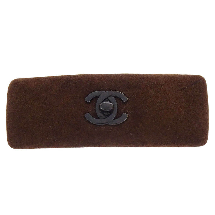 Chanel Brown Suede Turnlock Hair Barrette 154376