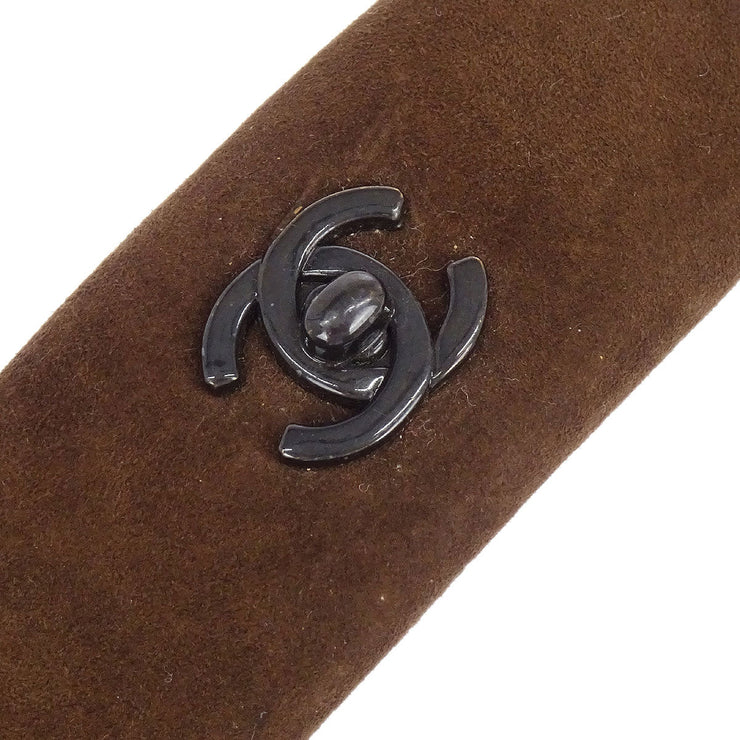Chanel Brown Suede Turnlock Hair Barrette 154376