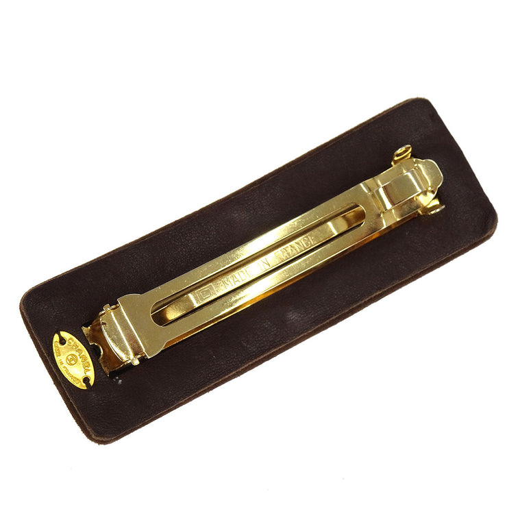Chanel Brown Suede Turnlock Hair Barrette 154376