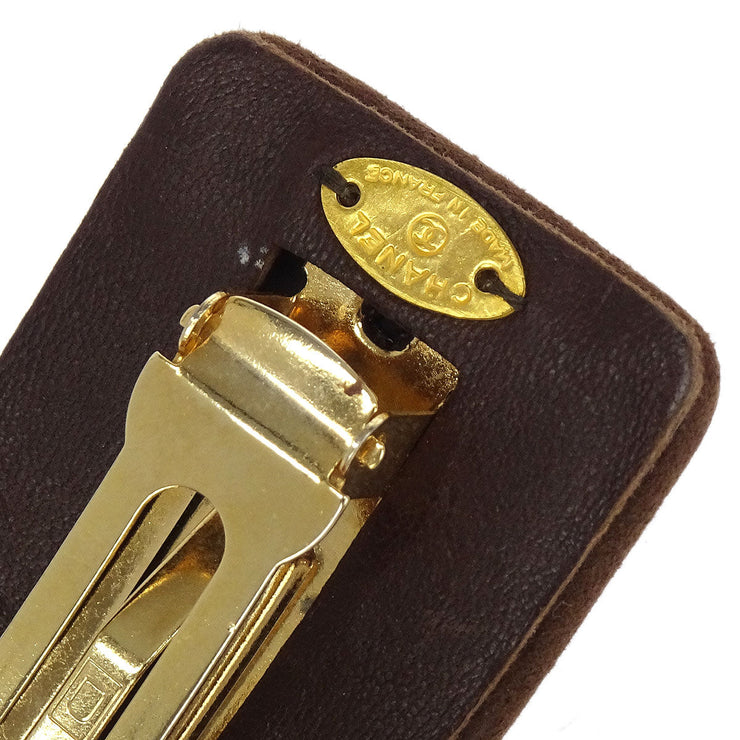 Chanel Brown Suede Turnlock Hair Barrette 154376