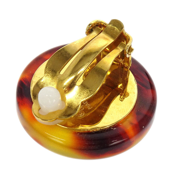 Chanel Button Earrings Clip-On Gold White Brown Artificial Pearl 97P 154377