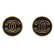 Chanel Button Earrings Clip-On Gold Black 03P 154380