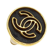 Chanel Button Earrings Clip-On Gold Black 03P 154380