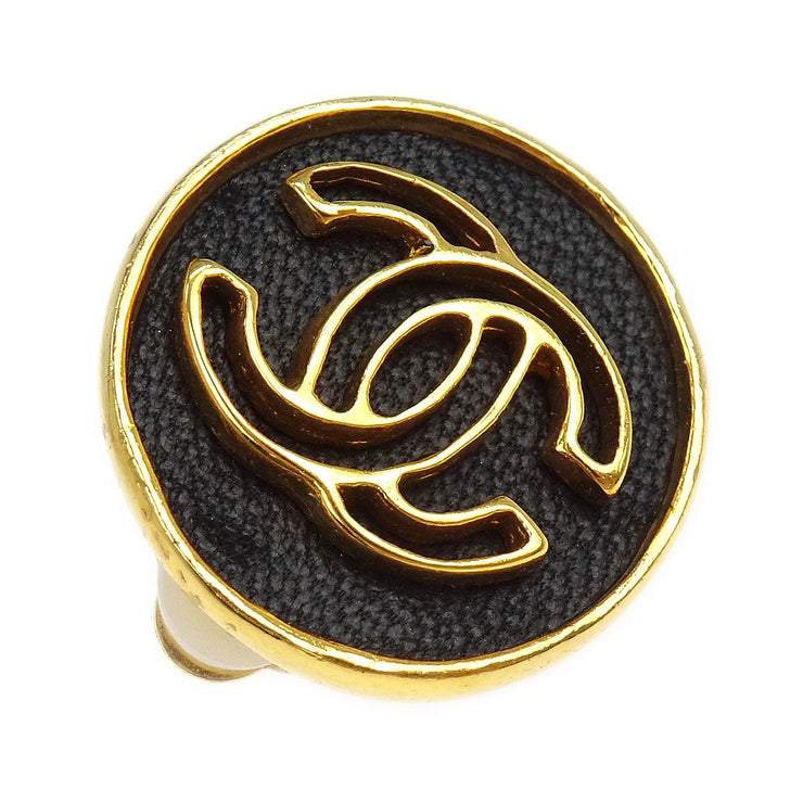 Chanel Button Earrings Clip-On Gold Black 03P 154380