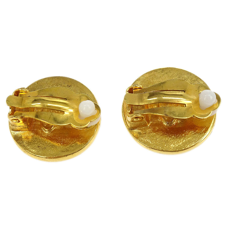 Chanel Button Earrings Clip-On Gold Black 03P 154380