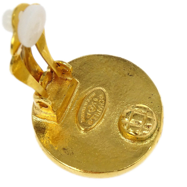 Chanel Button Earrings Clip-On Gold Black 03P 154380