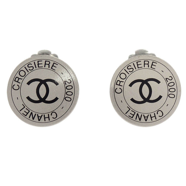 Chanel Button Earrings Clip-On Silver 00C 154381