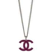 Chanel CC Chain Necklace Silver Pink 02C 154382