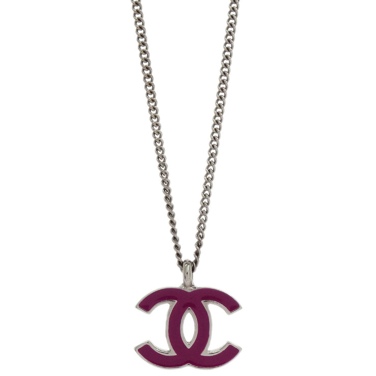 Chanel CC Chain Necklace Silver Pink 02C 154382