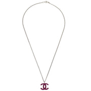 Chanel CC Chain Necklace Silver Pink 02C 154382