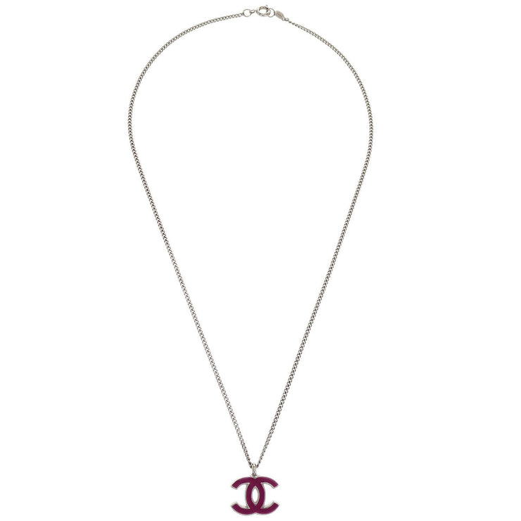 Chanel CC Chain Necklace Silver Pink 02C 154382