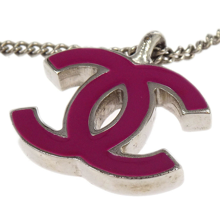 Chanel CC Chain Necklace Silver Pink 02C 154382