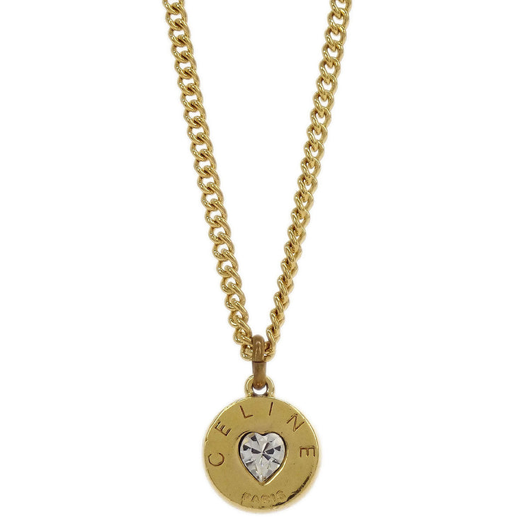 Celine Gold Chain Pendant Necklace Heart Rhinestone 154390