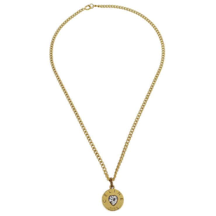 Celine Gold Chain Pendant Necklace Heart Rhinestone 154390
