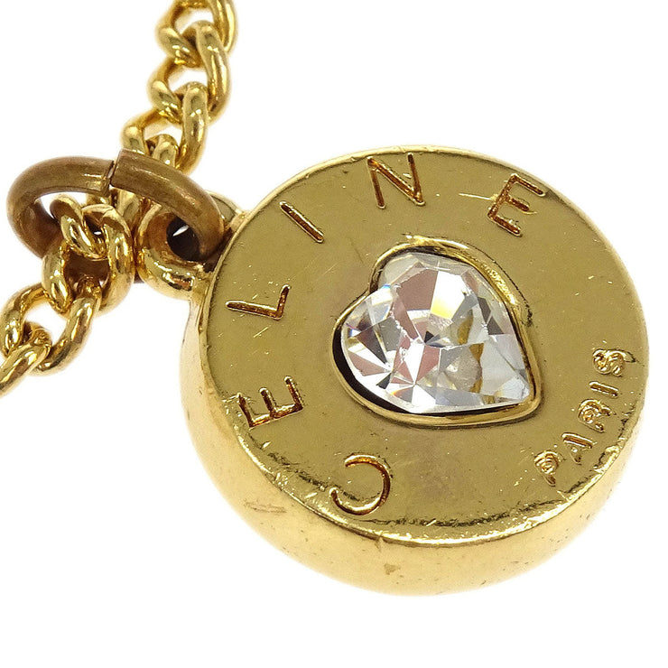 Celine Gold Chain Pendant Necklace Heart Rhinestone 154390