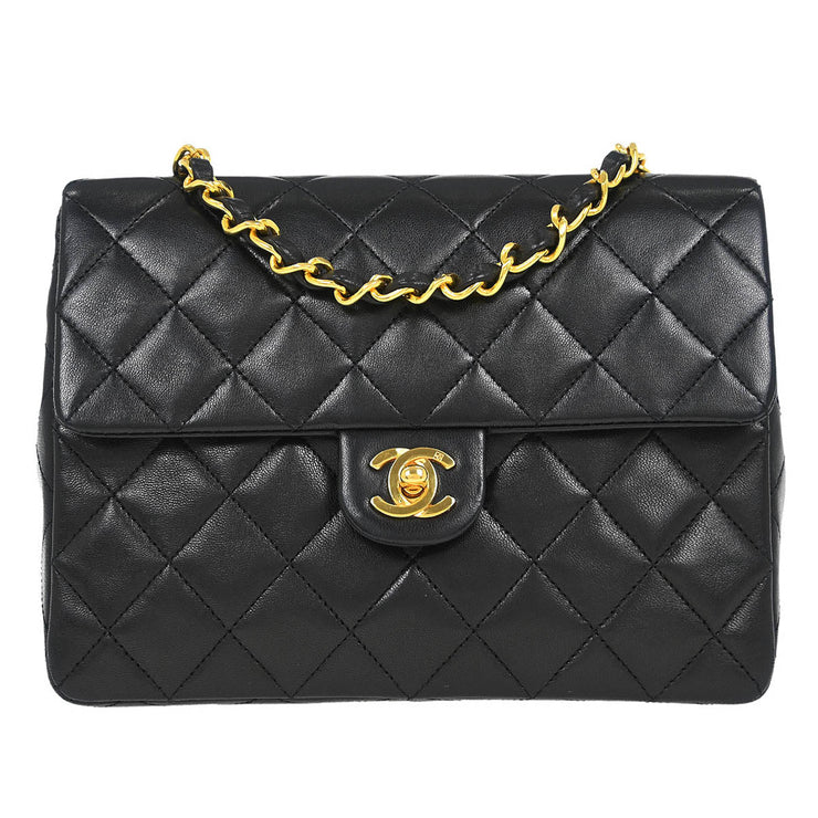 Chanel Black Lambskin Classic Square Flap Shoulder Bag 20 154485