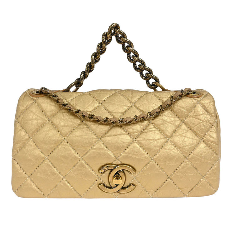 Chanel Gold Calfskin Pondicherry Flap 2way Handbag 154492