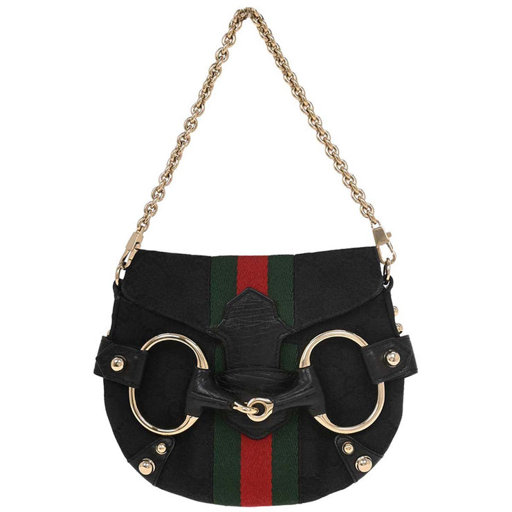 Gucci Black Canvas GG Horsebit Handbag 131495 205027 154493