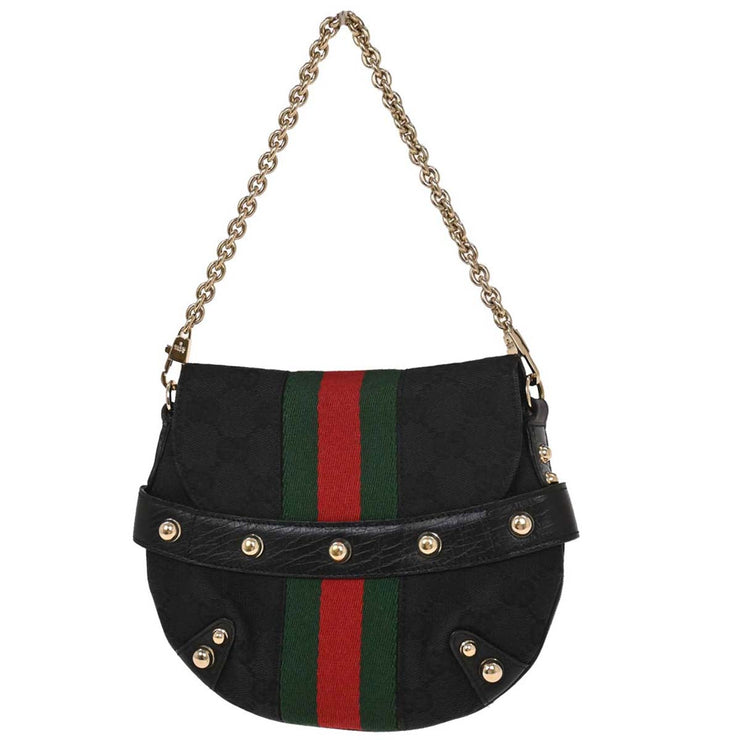 Gucci Black Canvas GG Horsebit Handbag 131495 205027 154493