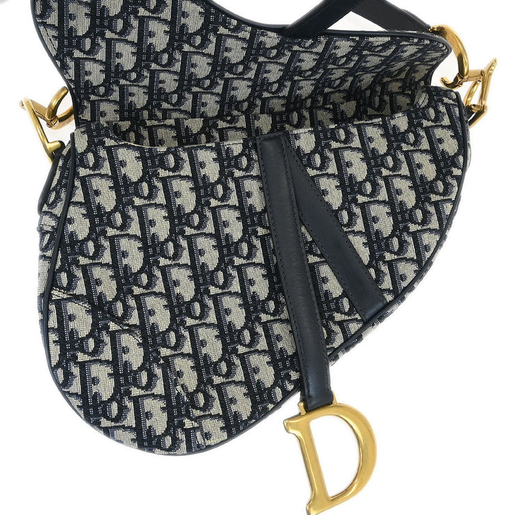 Christian Dior Navy Oblique Trotter Saddle Handbag 05-RU-1108 154497