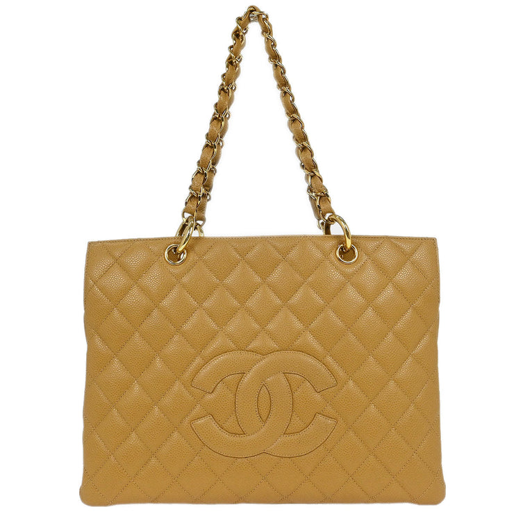 Chanel Beige Calfskin Tote Chain Handbag 154502