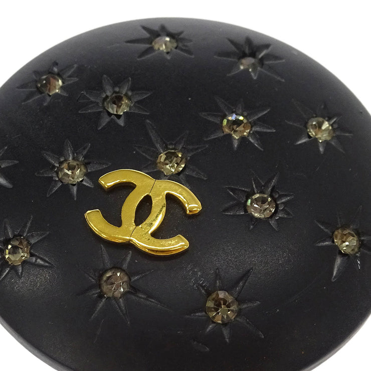 Chanel Button Earrings Clip-On Rhinestone Black 26 154509