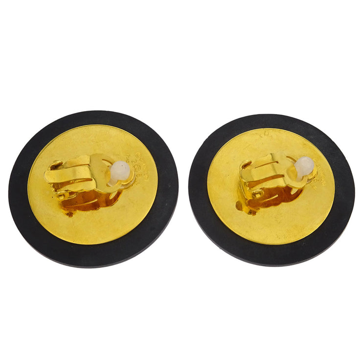 Chanel Button Earrings Clip-On Rhinestone Black 26 154509