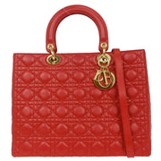 Christian Dior Red Lambskin Lady Dior 2way Handbag MA-0999 154511