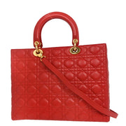 Christian Dior Red Lambskin Lady Dior 2way Handbag MA-0999 154511