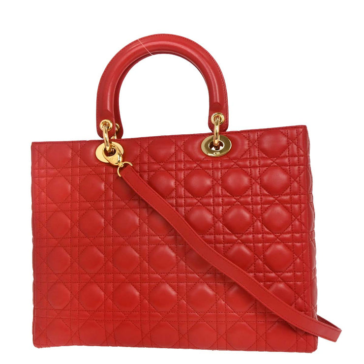 Christian Dior Red Lambskin Lady Dior 2way Handbag MA-0999 154511