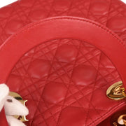 Christian Dior Red Lambskin Lady Dior 2way Handbag MA-0999 154511