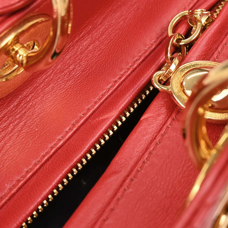 Christian Dior Red Lambskin Lady Dior 2way Handbag MA-0999 154511