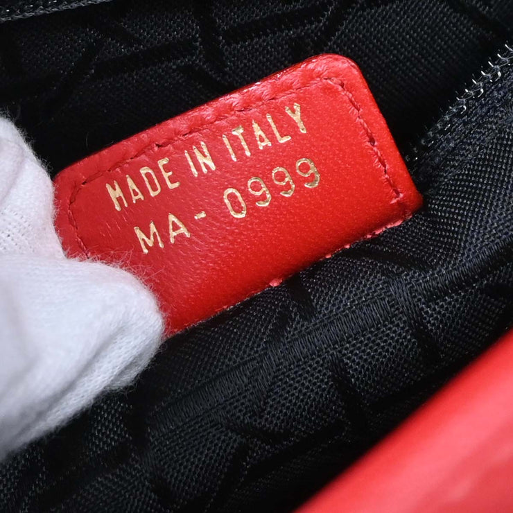 Christian Dior Red Lambskin Lady Dior 2way Handbag MA-0999 154511