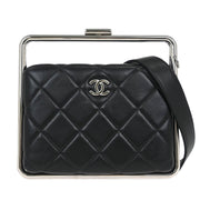 Chanel Black Lambskin Metal Bar Frame 2way Handbag 154517