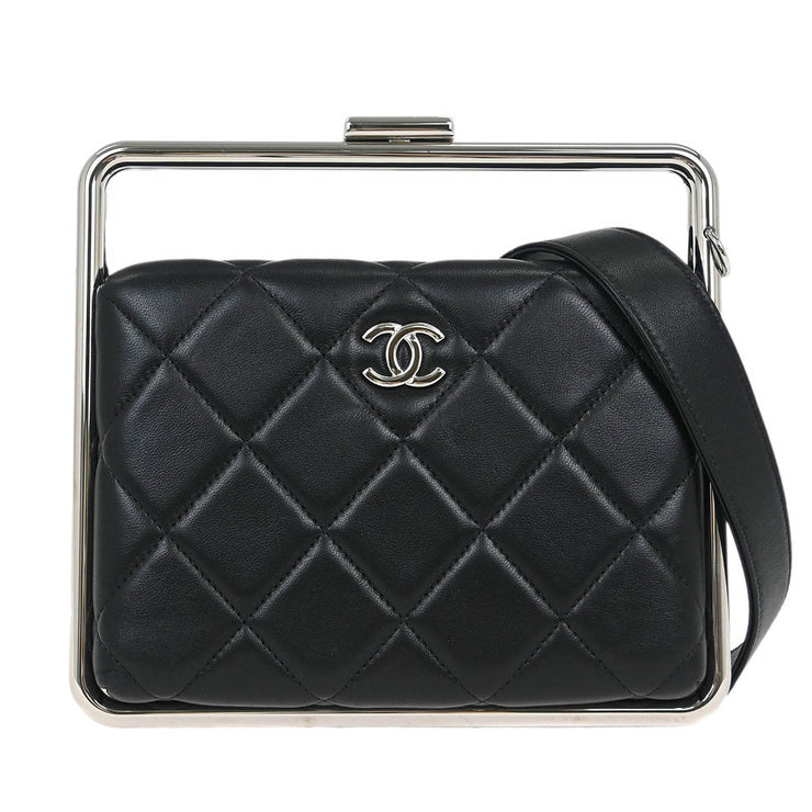 Chanel Black Lambskin Metal Bar Frame 2way Handbag 154517
