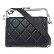 Chanel Black Lambskin Metal Bar Frame 2way Handbag 154517