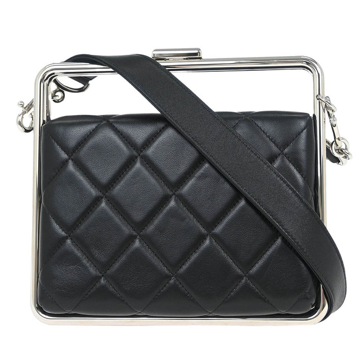 Chanel Black Lambskin Metal Bar Frame 2way Handbag 154517