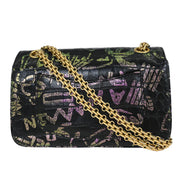 Chanel Black Embossed Leather Mademoiselle Lock Graffiti Shoulder Bag 154542