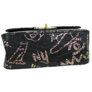 Chanel Black Embossed Leather Mademoiselle Lock Graffiti Shoulder Bag 154542