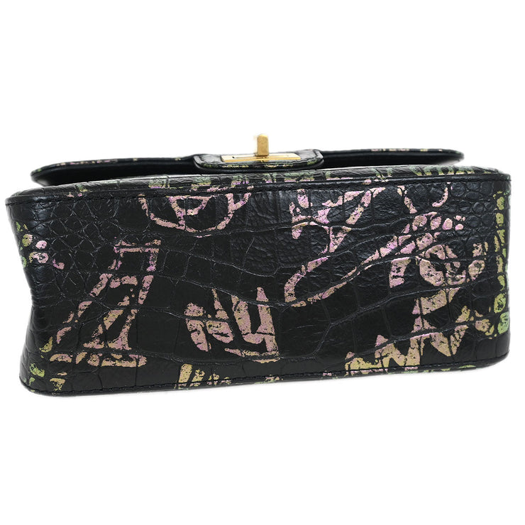 Chanel Black Embossed Leather Mademoiselle Lock Graffiti Shoulder Bag 154542