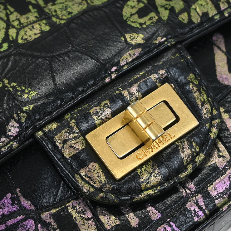 Chanel Black Embossed Leather Mademoiselle Lock Graffiti Shoulder Bag 154542