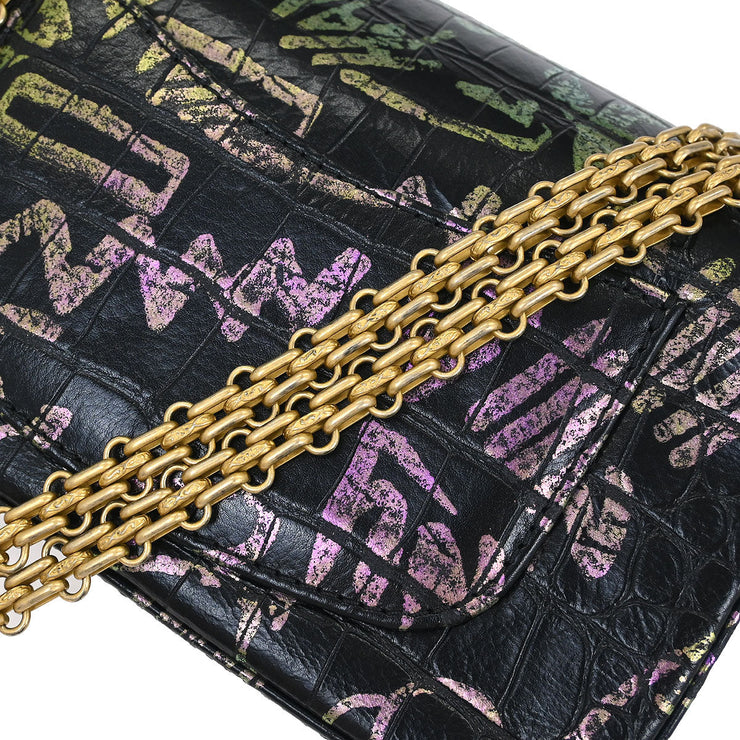 Chanel Black Embossed Leather Mademoiselle Lock Graffiti Shoulder Bag 154542