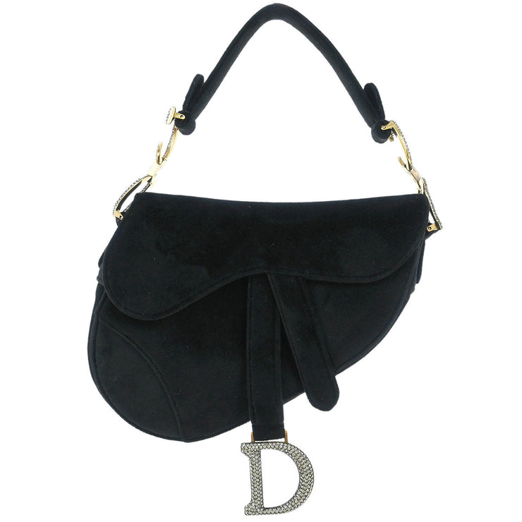 Christian Dior Black Velvet Saddle Handbag 01-RU-0149 154545