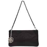 Chanel Black Satin Camellia Charm Chain Handbag 154546