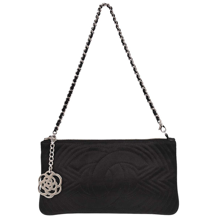 Chanel Black Satin Camellia Charm Chain Handbag 154546