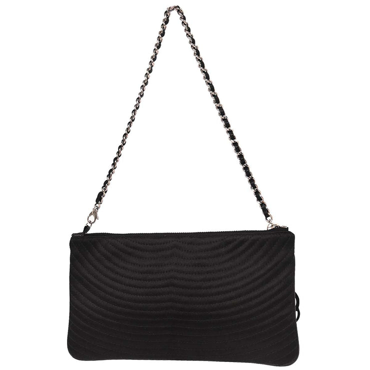 Chanel Black Satin Camellia Charm Chain Handbag 154546