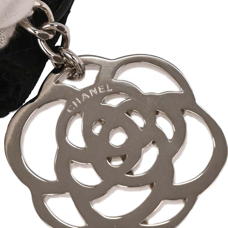 Chanel Black Satin Camellia Charm Chain Handbag 154546