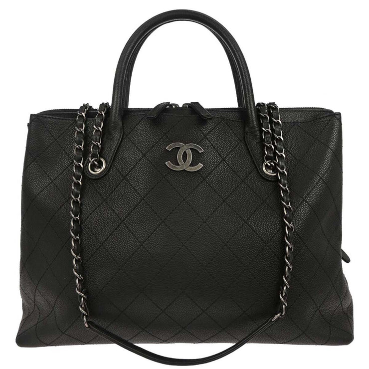 Chanel Black Calfskin Urban Shopping Tote 2way Shoulder Handbag 154589